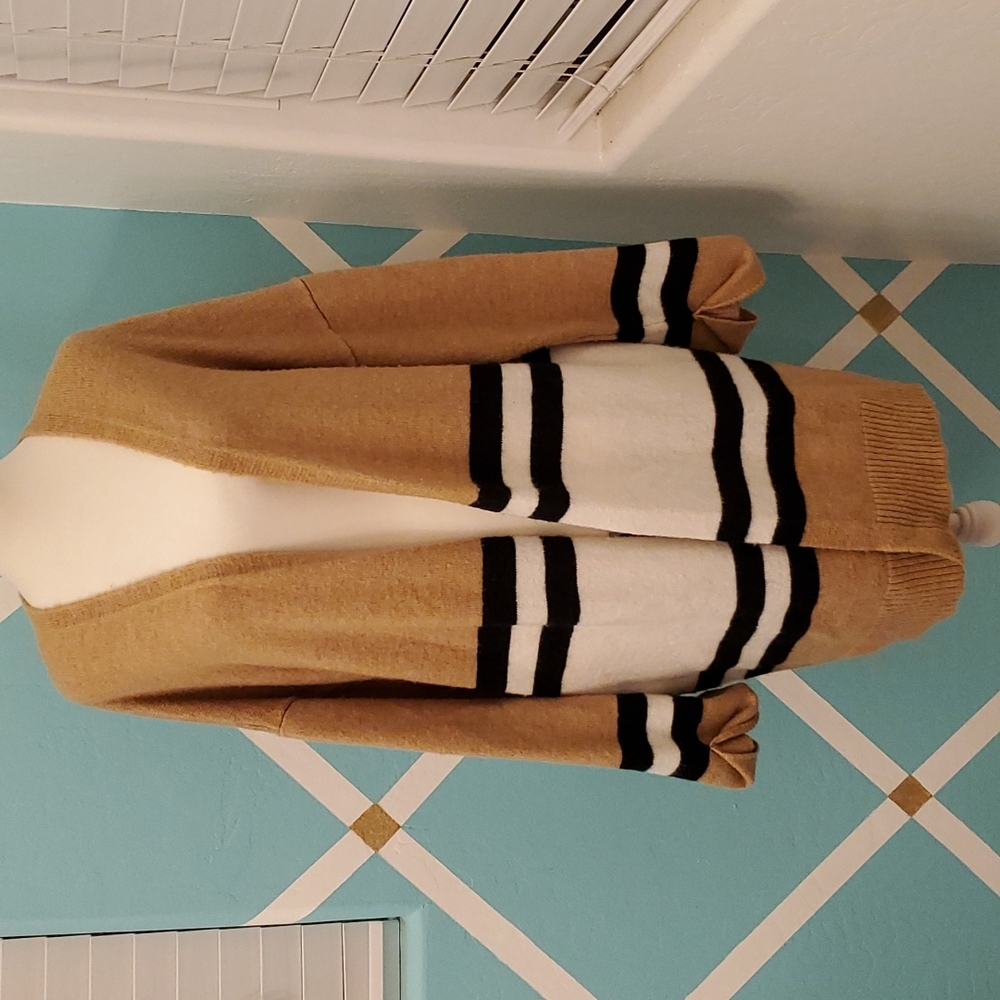 TopShop Sweater Throw Over Tan with Black & White Strip design